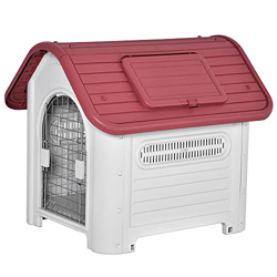 Pawhut Caseta para Perro con Puerta Extraíble Base Elevada 3 Respiraderos y Ventana Abrible Caseta de Perros para Interior y Exterior 72x87x75 cm Gris características