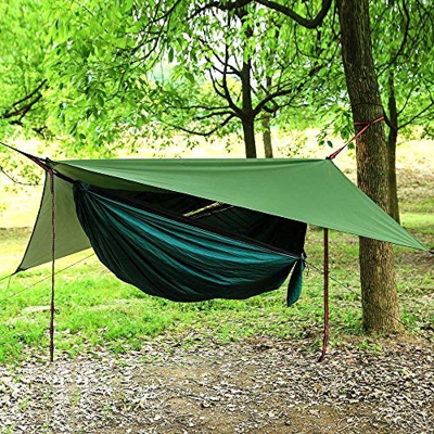 KEKEK 2 en 1 Lightweight Portable Outdoor Camping Hammock Mosquito Net Hammock Tent with Waterproof Canopy Awning Netting Set-Green_Russian Federation