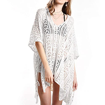 Vestido de Playa para Mujer, Vestido de Playa Ahuecado para Mujer Sarongs Bikini de Verano Traje de baño Coverups + Collar + Pendientes