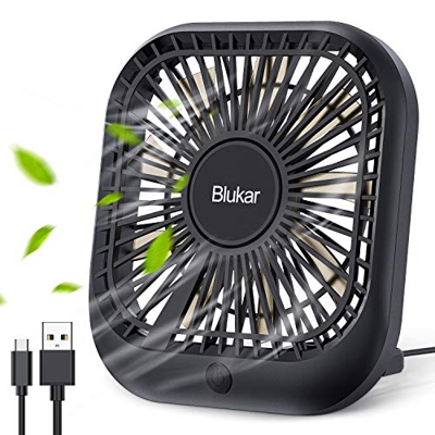 Blukar Ventilador USB, Mini Ventilador de Mesa USB Portátil Tres Velocidades Silencioso con Cable USB 1.5M para Oficina/Hogar/Viaje Alimentado por USB