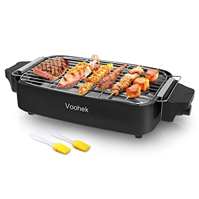 Barbacoa sin Humo, Parrilla Electrica 1800 Watts con Bandejas Recolectoras de Goteo, Ajustable Temperatura Constante 260 ℃, Área de Parrilla 41 cm x 2