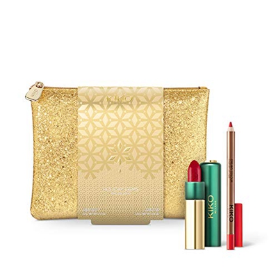 KIKO Milano Holiday Gems - Kit de labios atemporal, lápiz labial Gossamer + delineador de labios + bolsa de maquillaje Set de regalo (03 Boss Lady)