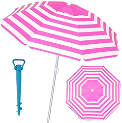 Mundozone sombrilla de Playa Parasol antiviento de Aluminio y Fibra Vidrio, con Soporte de Arena (200 cn, Rosa) características