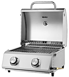 Tarrington House - Barbacoa de gas de sobremesa de acero inoxidable - 2 quemadores - Encendido "Push & Turn" - 4,6 kW, con termómetro integrado, bande en oferta