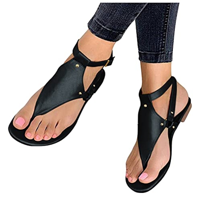 FeelFree+ Sandalias Romanas Retro Para Mujer 2021 Verano Casual Sandalias planas con Punta para Mujer Chanclas con Hebilla de Abierta y Correa En T De