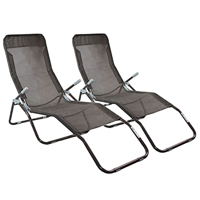7H SEVEN HOUSE Pack 2 Tumbonas Ajustables 2 Posiciones Textil Gris Oscuro 7house