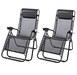 Silla Tumbona Hamaca Plegable para Playa, jardín, terraza - 2 uds - Hamaca Multiposiciones de Metal con cojín reposacabeza. (Negro) precio