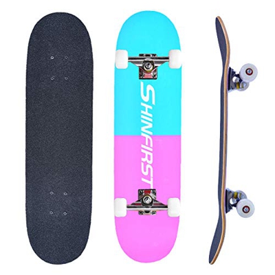 Skateboard Cruiser Madera de Arce con Rodamiento ABEC-7 para Adultos y Niños (Bicolor, Rueda ordinaria)