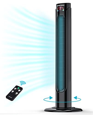 WOWDSGN - Ventilador Torre Silencioso，93cm, Oscilación de 75°，3 Velocidades, 3 Modos, Temporizador 15h, Ventilador Columna con Mando a Distancia y Ind