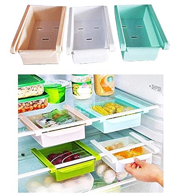 Organizador del refrigerador - cajón del refrigerador - ahorro de espacio - congelador - fijación a los estantes del refrigerador - blanco rosa azul c