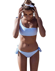heekpek Conjunto de Bikini de Un Hombro Mujer Padded Sexy Un Hombro Trajes de Dos Piezas Conjuntos Traje De Baño Raya Bandage Bikini Mujer Playa Veran características