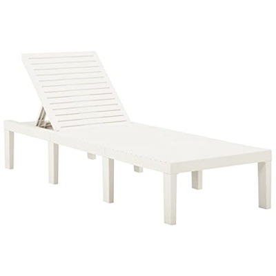 vidaXL Tumbona Jardín Silla Asiento Patio Terraza Balcón Exterior Piscina Playa Cama Almohada Plegable Ajustable de Plástico Blanco