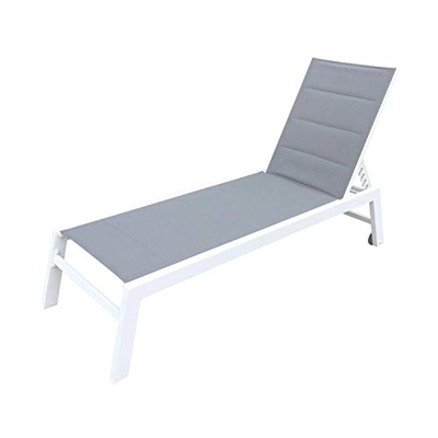BAISAO - Tumbona Recta de Textilene y Aluminio - Cómoda y reclinable - Ligera y fácil de Mover - Ruedas traseras - Gris/Blanco - X1
