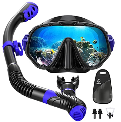 TAWAK Juego de Snorkel antivaho y antifugas para Adultos y jóvenes 180 Panorámica, máscara de Buceo con Tubos Secos para Hombres y Mujeres