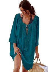 Yushon Girl Sexy Ropa de Playa para Mujer de Cordón Gasa Cuello en V Beach Bikini Cover Up Manga 3/4 Pareo con Borlas Talla Única Verano Camisolas Enc características