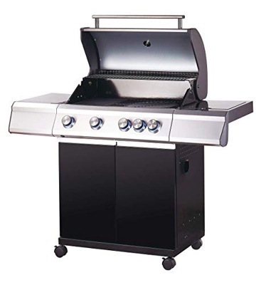 Tarrington House Barbacoa de gas de 4 quemadores, con mesa y quemador lateral, acero inoxidable, 135,5 x 54 x 115 cm, negro