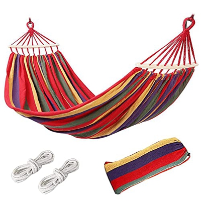 Piashow Hamaca Colgante de Tela, 280x80CM Hamacas Colgantes Exterior para Camping, Hamaca de Algodón al Aire Libre Cama Portátil de Lona,300KG Carga, 