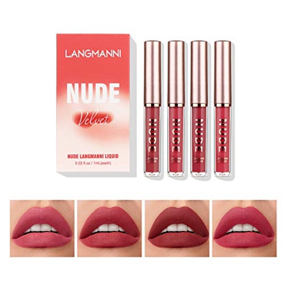 4 unids / set juego de brillo de labios terciopelo mate lápiz labial líquido impermeable de larga duración nutrir hidratante tinte de labios belleza c