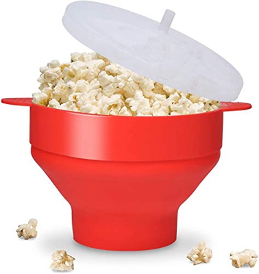 Palomitero para Microondas, Recipiente para Cocinar Palomitas, Cuenco Plegable de Silicona para Palomitas de Maíz con Tapa y Asas, Tazón de Aire Calie