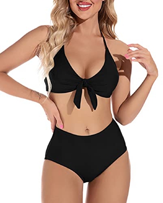 Voqeen Mujeres Cintura Alta Trajes de Baño Bowknot Delantero Bañador de Conjunto de Bikini Push up Sujetador Acolchado Traje de baño Bikini para Mujer