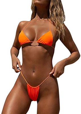 Bikinis Brasileños Sexy Micro Traje De Baño con Color Sólido de Dos Piezas Bikini de Triángulo Tanga para Mujer