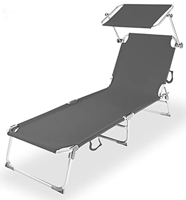 Tumbona con Parasol 187x56x26CM, Silla de Jardín Plegable Tumbona Reclinable, Tumbona Plegables con Bloqueo para Exterior Patio Topo (1 Unidad, Tumbon