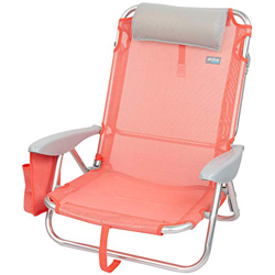 Aktive 62629 - Silla de playa plegable, con cojín, Aktive Beach, color colar, con asa de transporte, reclinable 4 posiciones, reposabrazos ergonómicos características