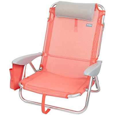 Aktive 62629 - Silla de playa plegable, con cojín, Aktive Beach, color colar, con asa de transporte, reclinable 4 posiciones, reposabrazos ergonómicos