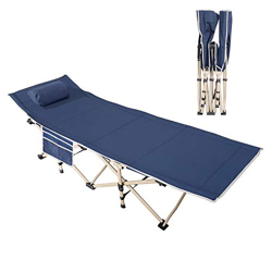 SogesPower Cama de camping plegable portátil para tomar el sol al aire libre con cojín acolchado y bolsillo lateral, sofá ligero en oferta