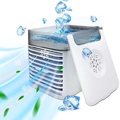 Mini enfriador de aire, aire acondicionado portátil 3 en 1, humidificador de aire usb 3 niveles de viento, 7 Led adecuadas para el hogar y la oficina
