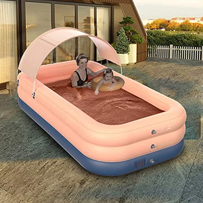 HUKOER Sombrilla Piscina Inflable Salón Familiar Piscina Sala de Ocio Familiar Piscina, Fiesta acuática de Verano, Piscina al Aire Libre Piscina Cuadr