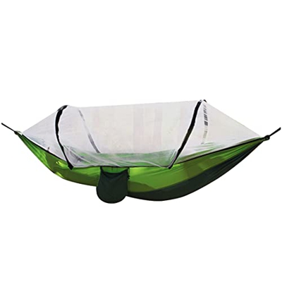 Hamaca con mosquitera automática, hamaca de viaje doble ultraligera 290x140cm, paracaídas de nylon, carga 300 kg, con bolsa, cinturón y hebilla de seg