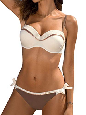 heekpek Bikini Set Trajes de Baña Mujer Dos Piezas Push up Honda Bañador de Colores Playa de Verano Sexy Conjunto con Almohadilla para el Pecho Bikini
