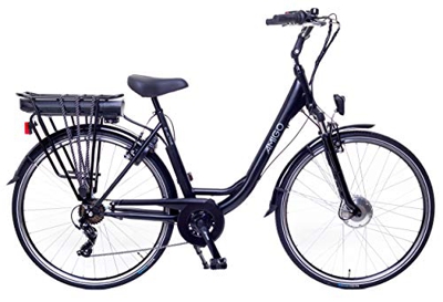 Amigo E-Active - Bicicleta Eléctrica de 28 Pulgadas - para Mujeres - con Buje Shimano con 7 velocidades, 250W, 13Ah y 36V Li-Ion-Batería - Negro