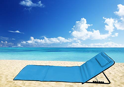 Pincho Esterilla de Playa Plegable portátil con Respaldo Ajustable y reposacabezas 145x47x50cm Bolsillo de Almacenamiento