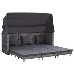 vidaXL Sofá Cama Extensible 3 Plazas con Plegable Capota Mueble Reclinable de Patio Terraza Tumbona Cerca de Piscina Ratán Sintético Gris características