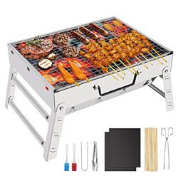 Migaven Barbacoa Portatil Plegable , 36X27X20cm, Barbacoa Carbon con Parrilla Estera de Red Brocheta de Barbacoa Cepillo de Salsa Clip de Carbón para  en oferta