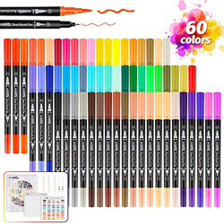 WOTEK Rotuladores Lettering,60 Colores Rotuladores Punta Pincel de Doble Punta con Libro de Dibujo,Rotuladores Acuarelables para Graffiti, Caligrafía, en oferta