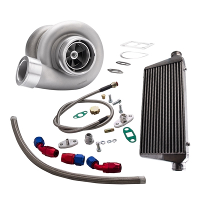 Turbocompresor GT45 1.05 A / R + Intercooler de 24 pulgadas x 12 pulgadas x 3 pulgadas + Kit de línea de retorno de alimentación de aceite