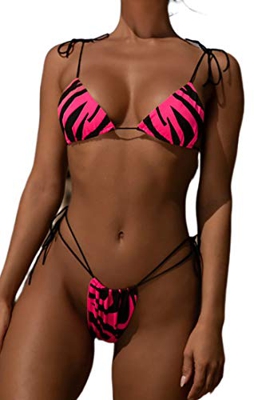 Mujer Bikinis Brasileños Sexy Micro Traje De Baño con Estampado de Tira de Dos Piezas Bikini de Lazo Lateral Triángulo Tanga