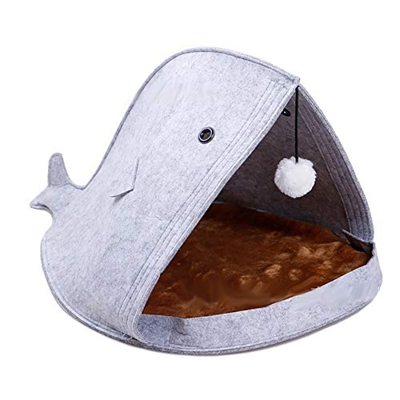 Cueva Para Gatos, Cama de Gato Mascota CóModa Cueva Casa de Fieltro con Forma de TiburóN Para Cachorros y Gatos