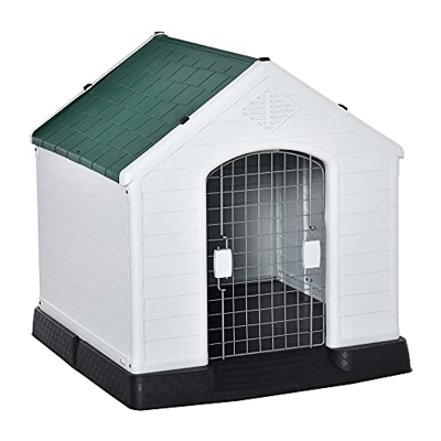 Pawhut Caseta de Perro Casa para Perros Medianos con Puerta Metálica con Cerradura Techo Inclinado Base Elevada para Interior Exterior 78x87x81 cm Bla