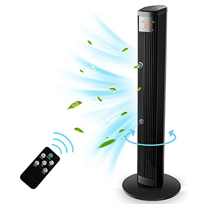 Ventilador de Torre con Control Remoto - 96 cm Ventilador Vertical con 4 Velocidades y 3 Modos de Viento, Pantalla LED & Panel Táctil, Temporizador 12
