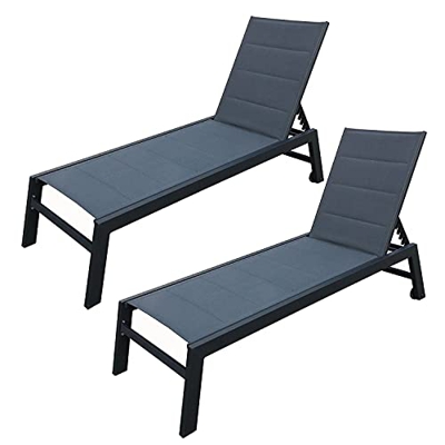 BAISAO - Tumbona Recta de Textilene y Aluminio - Cómoda y reclinable - Ligera y fácil de Mover - Ruedas traseras - Gris/Negro - X2