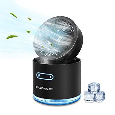 Aigostar Windgift - Ventilador Enfriador 4 en 1, Aire Acondicionador Pequeño, Portatil Ventilador con 3 Velocidades, Humidificador, 7 Colores LED Luce