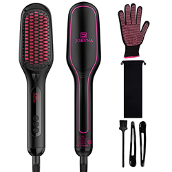 JOBYNA Cepillo Alisador de Pelo Iónico, 30s Rápido PTC Calentador de Cerámica Cepillo para Alisar el Cabello Eléctrico con 16 Niveles de Calor, Anti E características