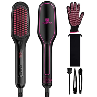 JOBYNA Cepillo Alisador de Pelo Iónico, 30s Rápido PTC Calentador de Cerámica Cepillo para Alisar el Cabello Eléctrico con 16 Niveles de Calor, Anti E