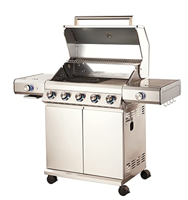 Tarrington House Barbacoa de gas de 5 quemadores, con 2 quemadores laterales, acero inoxidable, 138 x 54 x 116 cm, plata