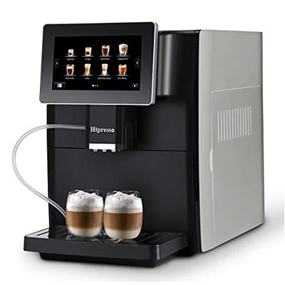 Hipresso Super Automática Expresso Cafetera Expresso - Pantalla táctil TFT HD de 7" con espumador de leche
