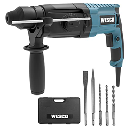 WESCO Taladro de precusión 800 W, taladro batiente 2.8J, portabrocas SDS-Plus, con mango auxiliar, barra de profundidad, 5 brocas SDS Plus. características